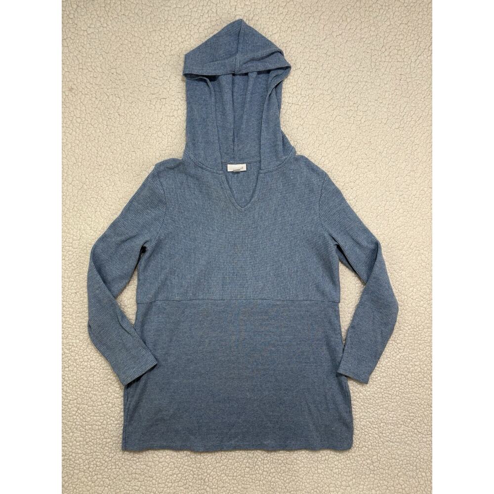 J Jill Tunic Sweater Women M Petite Blue Knit Ribbed Casual Cozy Pullover Hoodie